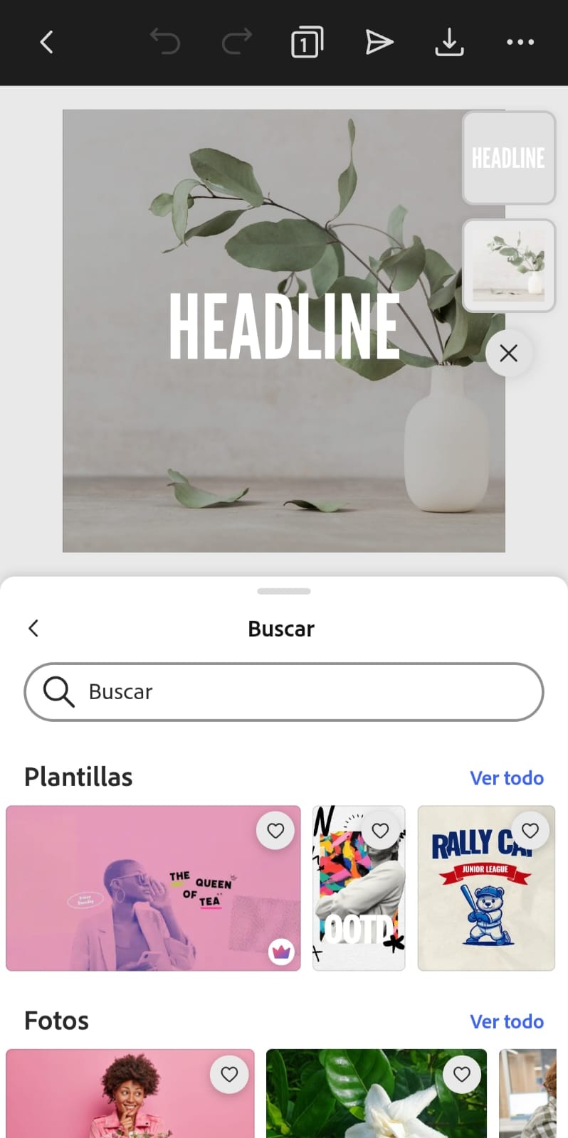 Búsqueda de plantillas en Adobe Express