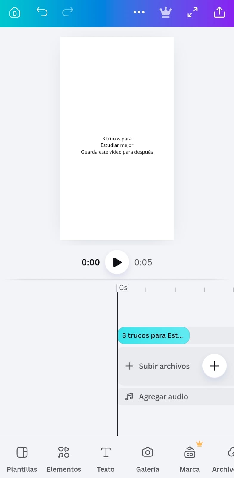 Línea de tiempo de un proyecto de video en Canva