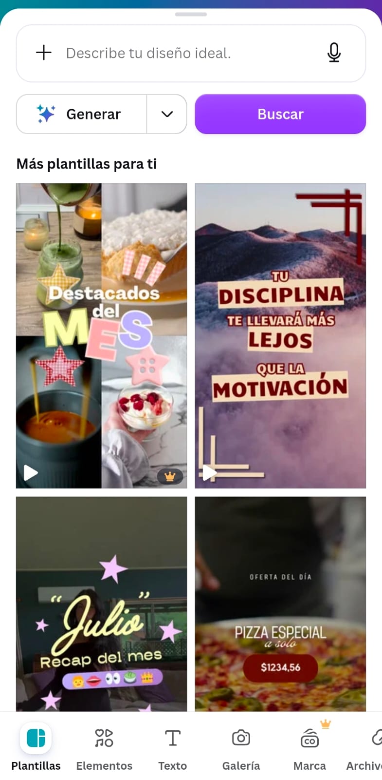Galería de plantillas en Canva
