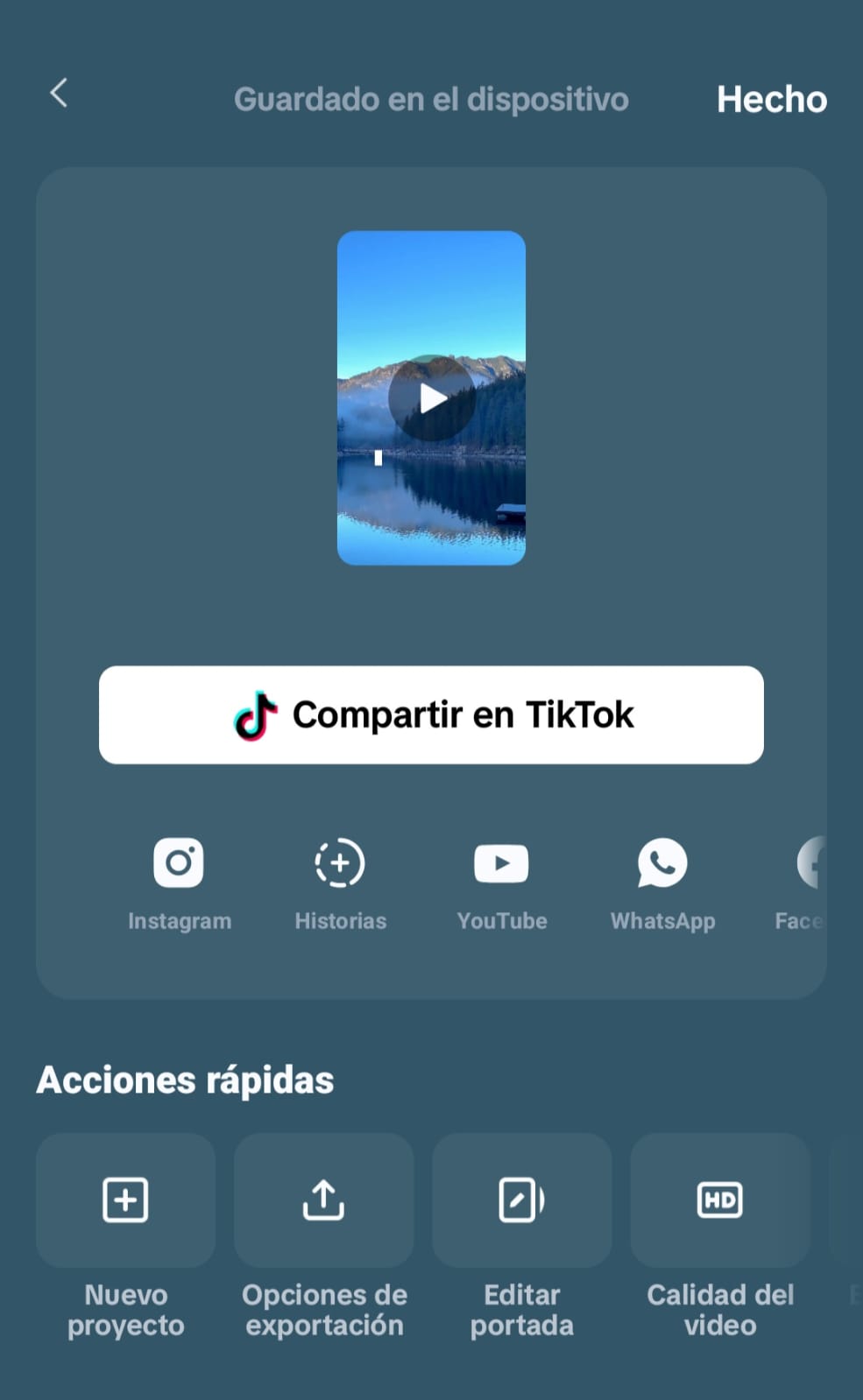 Pantalla de exportación de video de CapCut